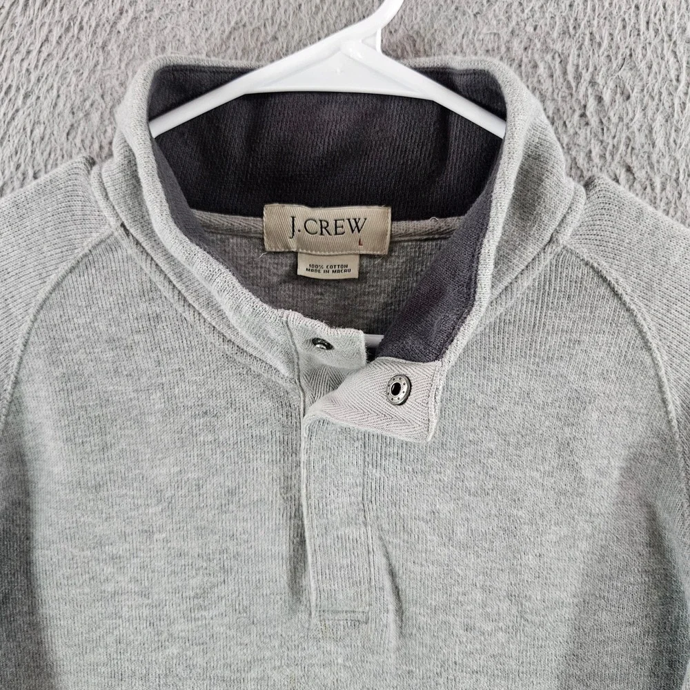 J. Crew Mens Large Gray 100% Cotton Mock Neck Snap Button Pullover Sweater